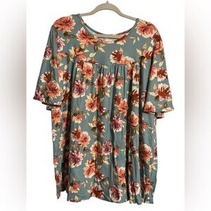Curvy Lovey Floral Babydoll Tunic Top New